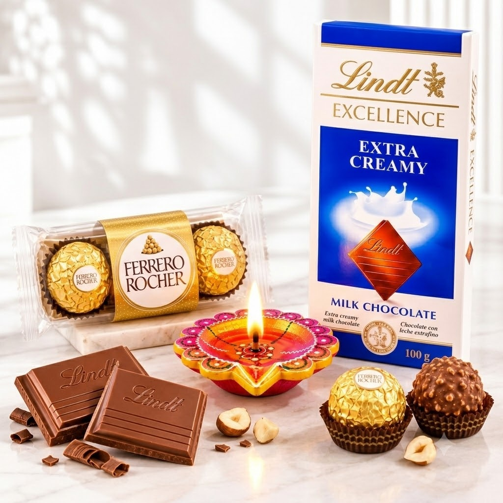 Golden Rocher Truffles, Rich Milk Chocolate & Traditional Diya