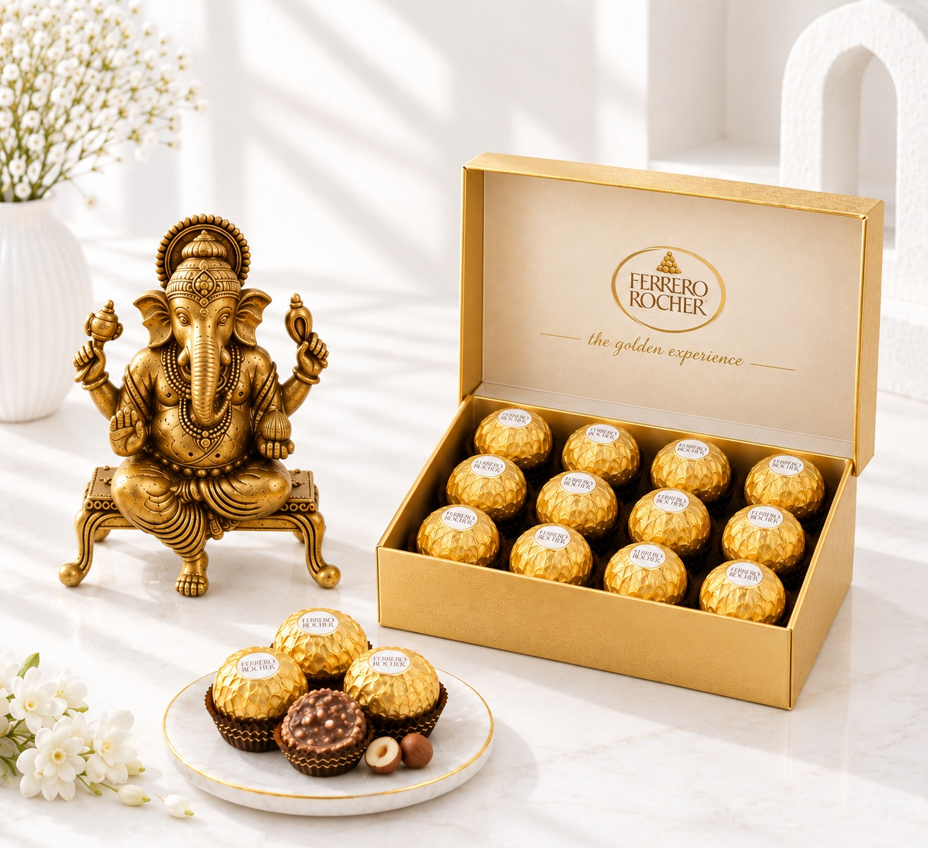 Lord Ganesha Idol with Ferrero Rocher Golden Chocolate Box