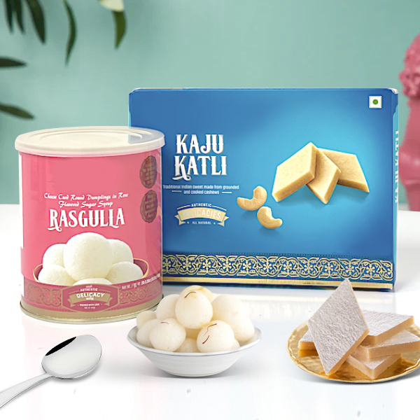 Deluxe Indian Sweets Gift Pack - Rasgulla & Kaju Katli Combo