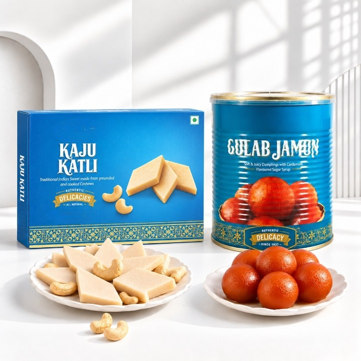 Deluxe Indian Sweets Gift Pack -Gulab Jamun & Kaju Katli Combo