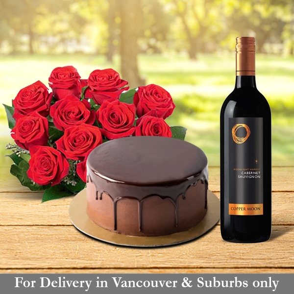 Classic Chocolate Cake and and Roses with Wine