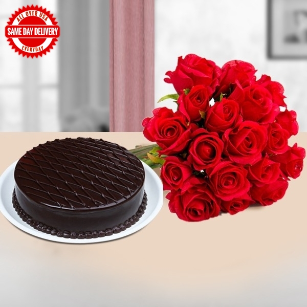 Chocolate Cake & Red Roses