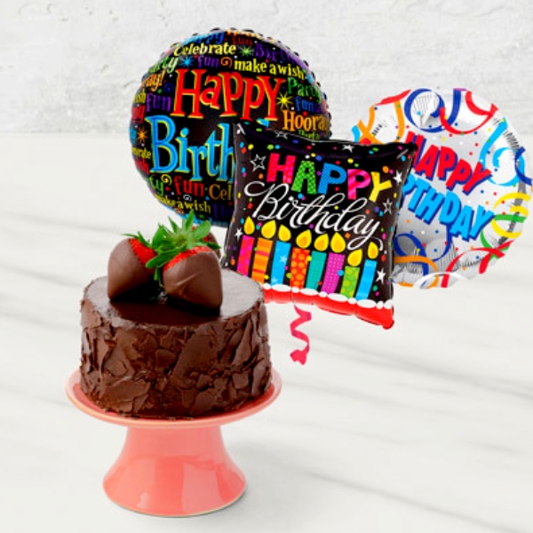 Happy Birthday Cake & Balloons