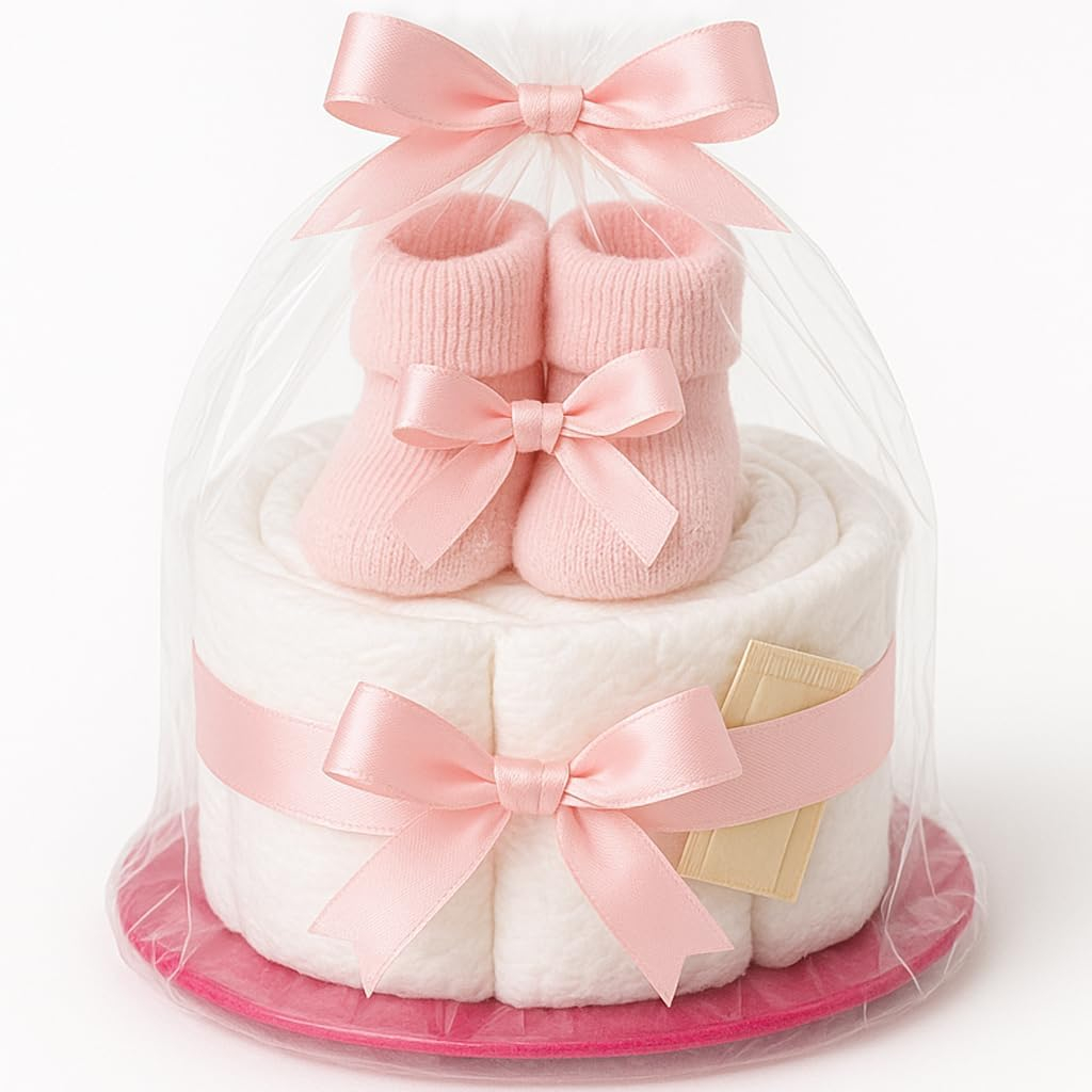 Nappy Cake in Pink with Baby Socks for Girls