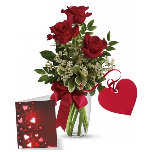3 Red Roses With Greeting Card
