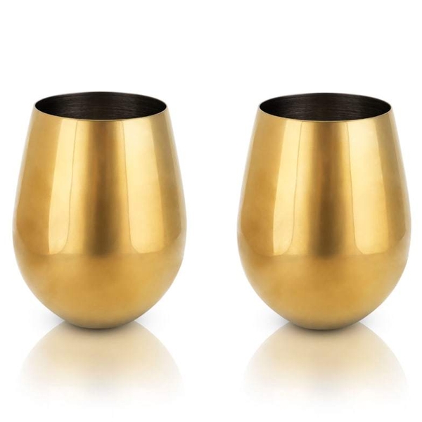 Gold Stemless Wine Glasses - Set of 2