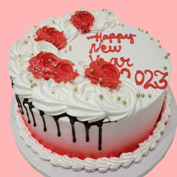 Red & White New  Year Strawberry Cake