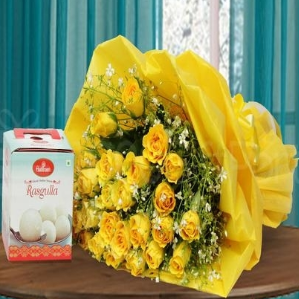 Rasgulla and Yellow Roses