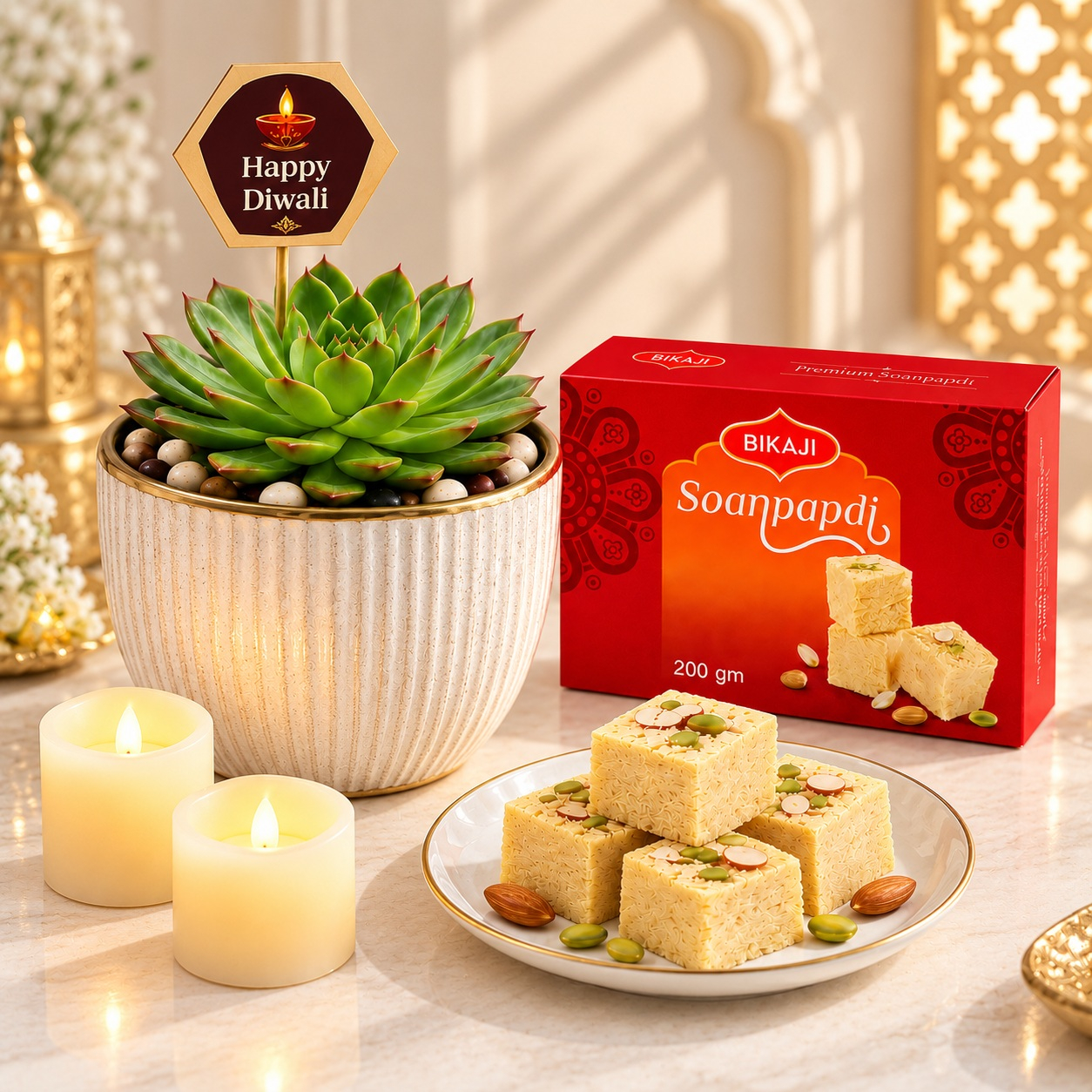 Eco-Friendly Diwali Gift Pack with Succulent & Bikaji Sweets