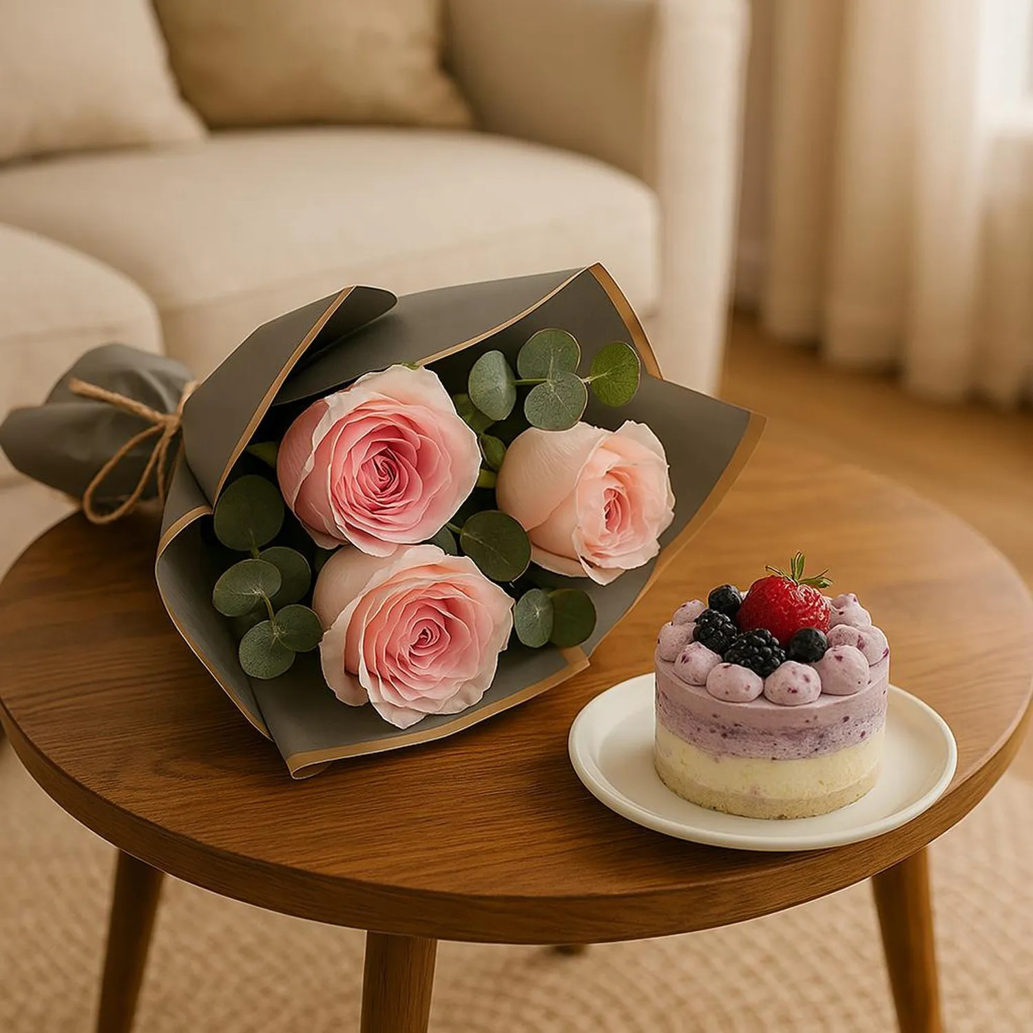 Pink Roses & Mono Cake