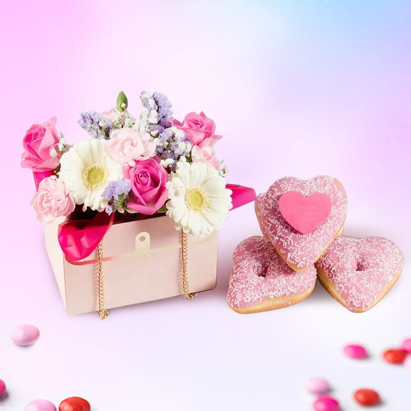 Flower Handbag with Pink Heart Donuts
