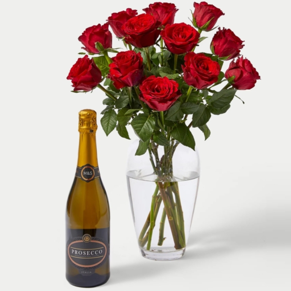 Valentines Red Roses & Prosecco Gift