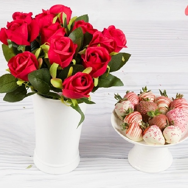 Strawberries with Red Roses