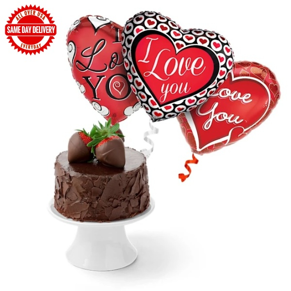 Chocolate Cake & Love Balloons
