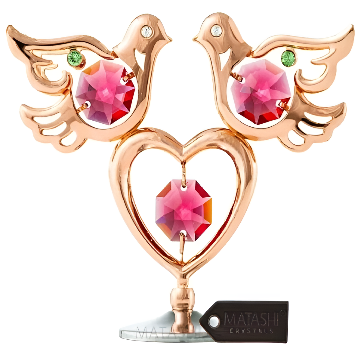 Rose Gold Plated Love Doves And Heart Table Ornament