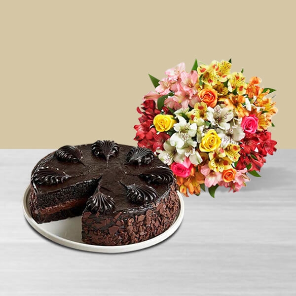 Chocolate Cake with Bouquet