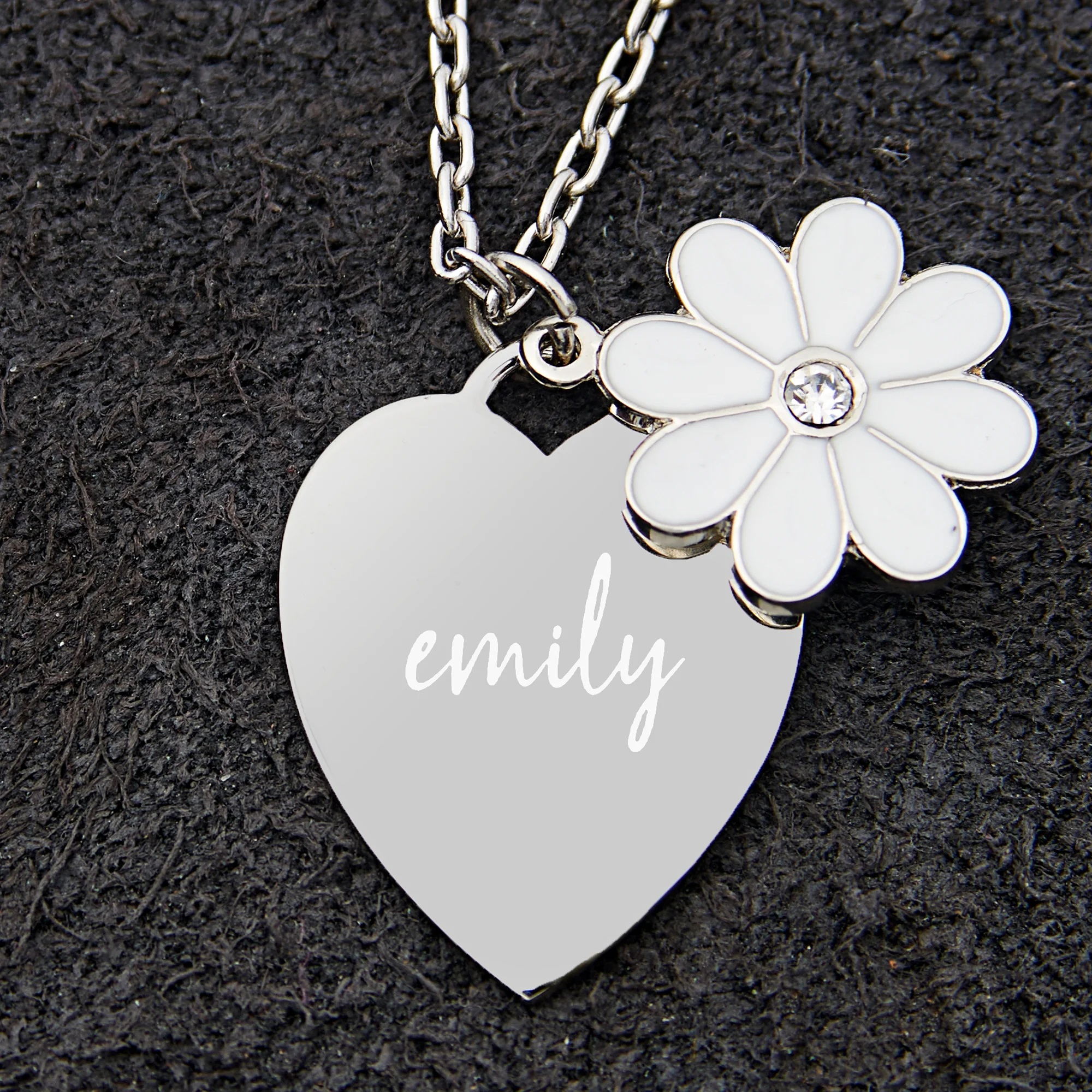 Personalized Flower Heart Necklace