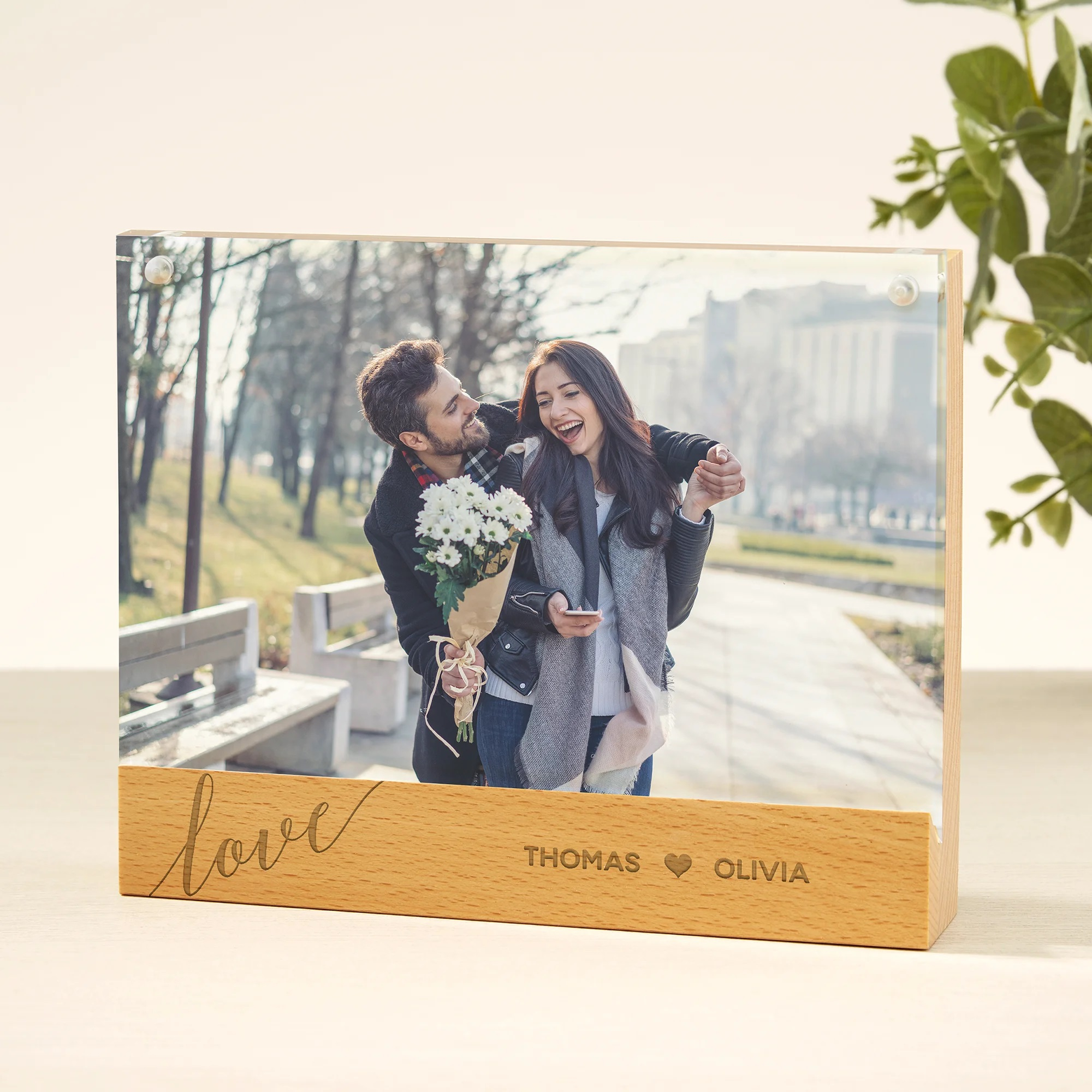 Love Acrylic Magnetic Frame with Wood Base