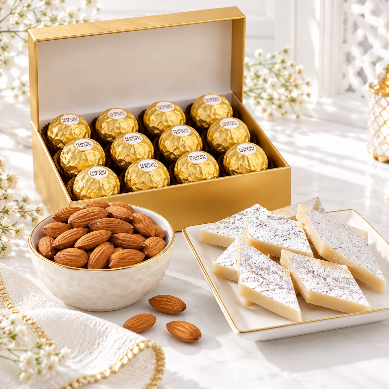 Ferrero Rocher, Kaju Katli & Crunchy Almonds Diwali Gift Hamper