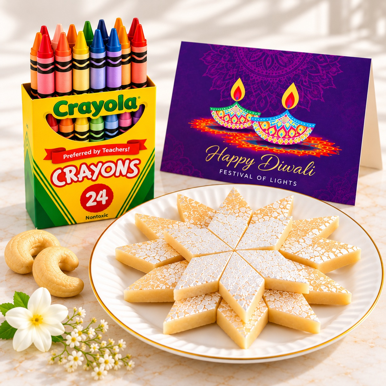 Diwali Kids Celebration Gift Pack: Kaju Katli & Crayola Crayons