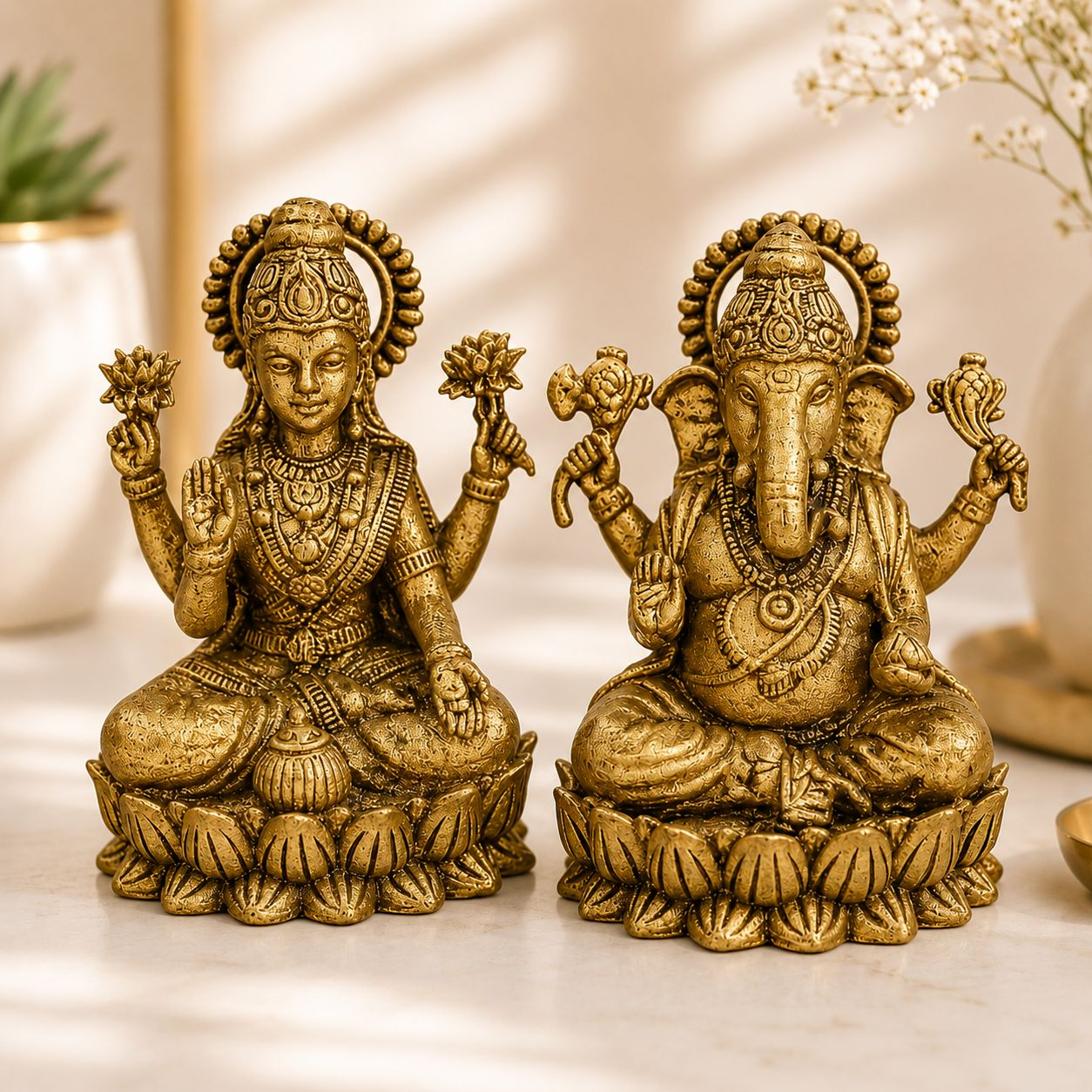 Divine Laxmi Ganesh on Lotus Base