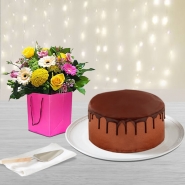 Chocolate cake and Colourful flowers