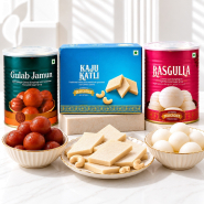 Indian Sweets Combo - Gulab Jamun, Rasgulla & Kaju Katli Trio