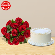 Vanilla Cake With Dozen Roses