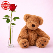 Classic Bud Vase Roses with Bear