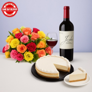2kg Cheesecake, 24 Roses with Red Wine