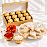 Gold Box Ferrero Rocher Chocolates with Fresh Kaju Katli