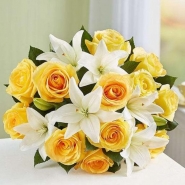 Yellow Rose and White Lily Bouquet
