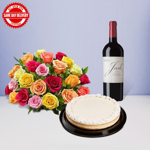 2kg Cheesecake, 24 Roses with Red Wine