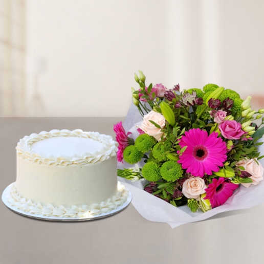 Mixed Flowers with Vanilla Cake
