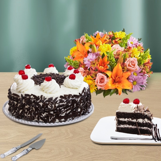 Black Forest Cake N Mix Flowers