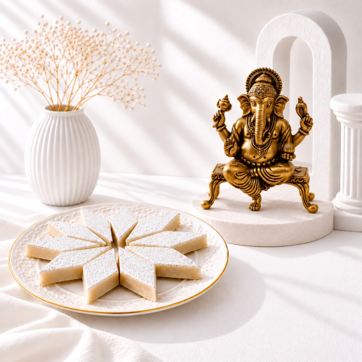Brass Lord Ganesha Idol with Premium Kaju Katli Box