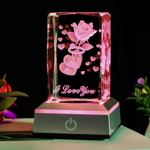 Ring & Rose Crystal with LED Light