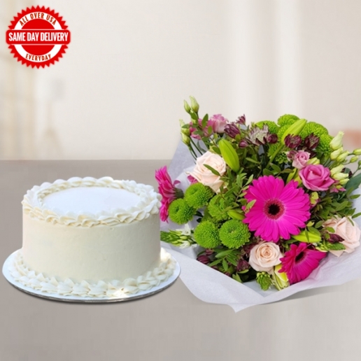 Mixed Flowers with Vanilla Cake