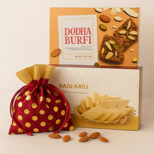 Dodha, Kaju Barfi and Almonds