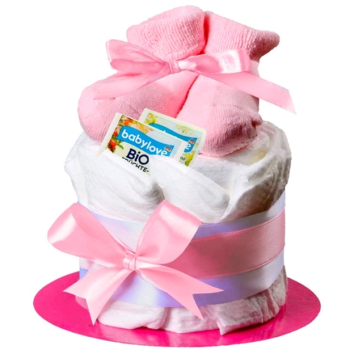 Nappy Cake in Pink with Baby Socks for Girls