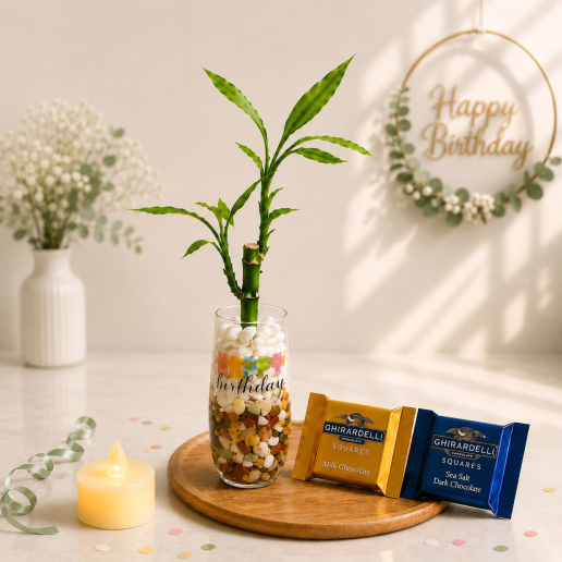 Birthday Glass Vase Bamboo Gift