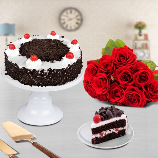 Eggless Black Forest Cake With Roses