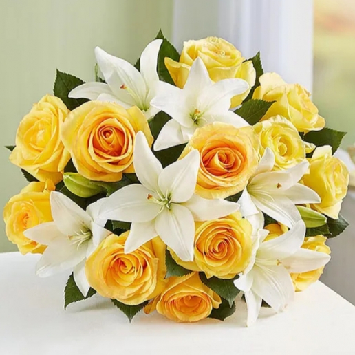 Yellow Rose & White Lily Bouquet