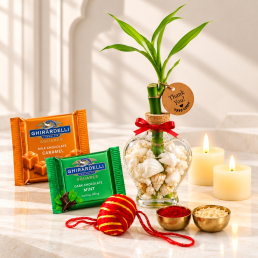 Lucky Bamboo, Ghirardelli Chocolates & Puja Set Gift Combo