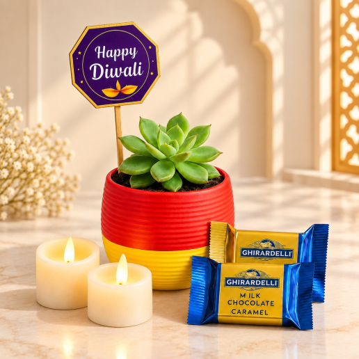Eco-Friendly Diwali Gift Pack with Succulent & Ghirardelli Chocolates