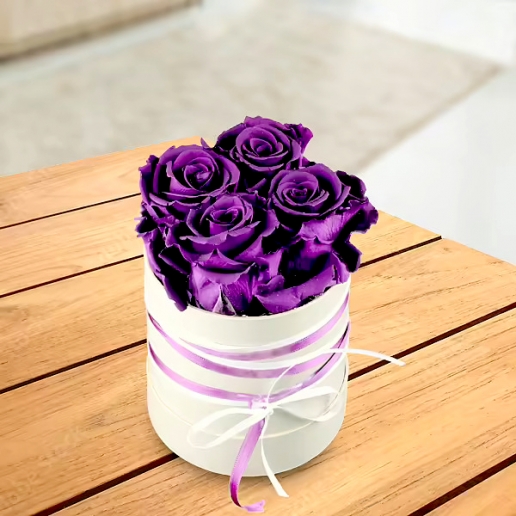 Purple Roses in a Hat Box