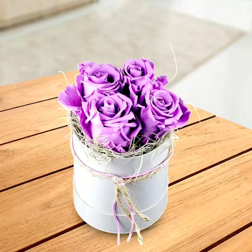 Lilac Roses in a Hat Box