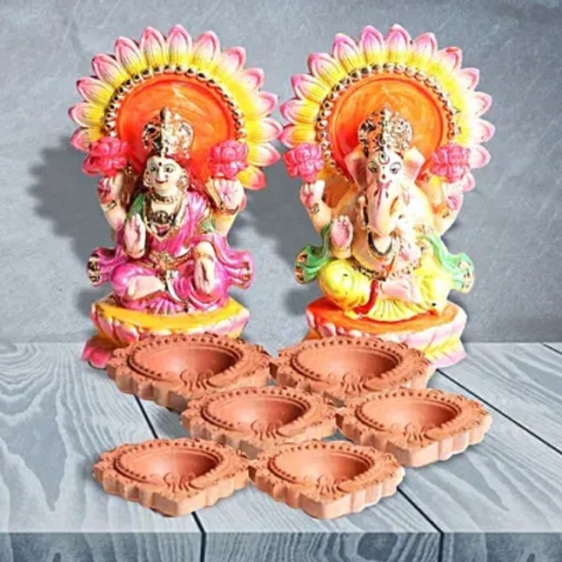 Lakshmi Ganesha Idol and Diya Set