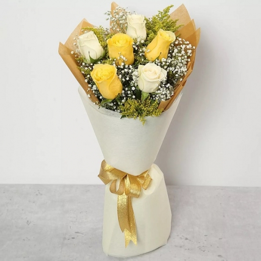 Yellow & White Roses Bouquet