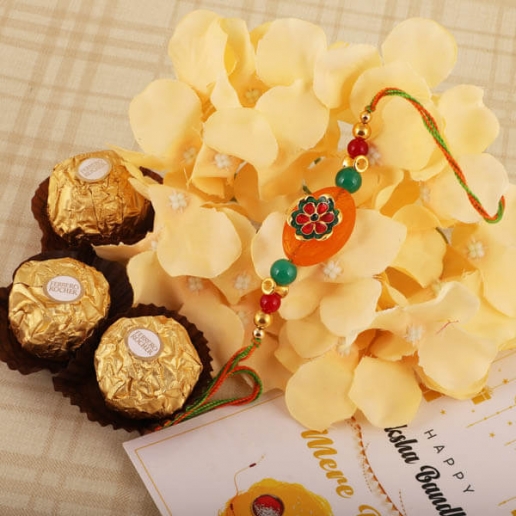 Floral Pebble Rakhi and Ferrero Rocher